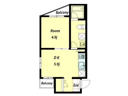 ヴィラソンサ自由が丘(1DK/2階)の間取り写真