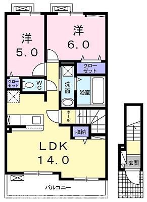 ヴェルデ III(2LDK/2階)の間取り写真