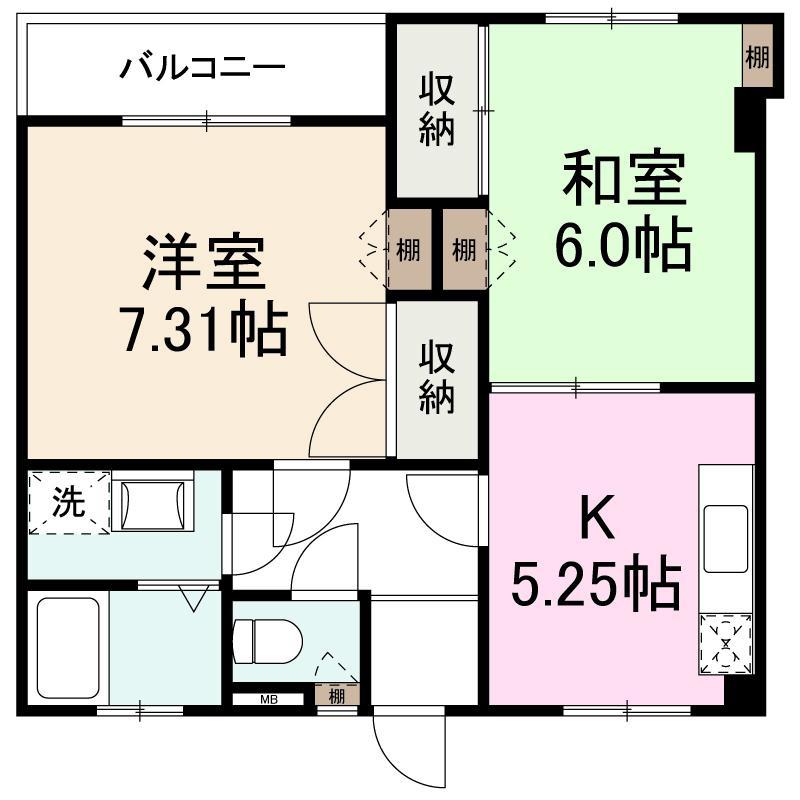 三条駅前ハイツ(2K/3階)の間取り写真