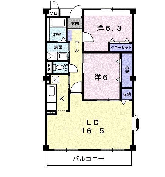 ウエスト プレイス(2LDK/4階)の間取り写真