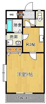 サンフィールドⅡ(1K/3階)の間取り写真