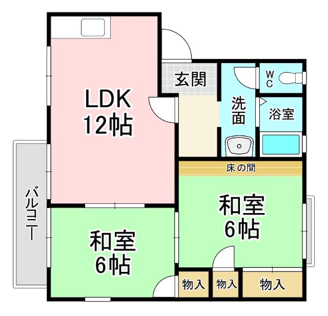 サザンクロス21(2LDK/2階)の間取り写真