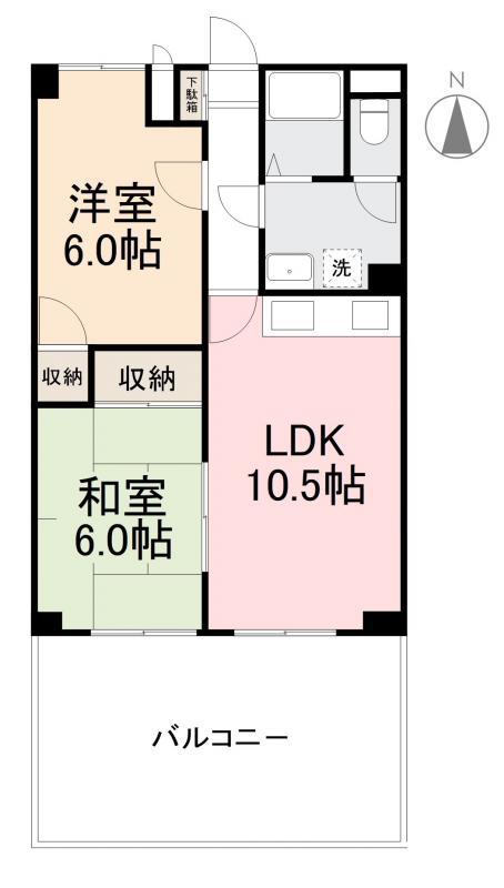 グローバル高松(2LDK/2階)の間取り写真