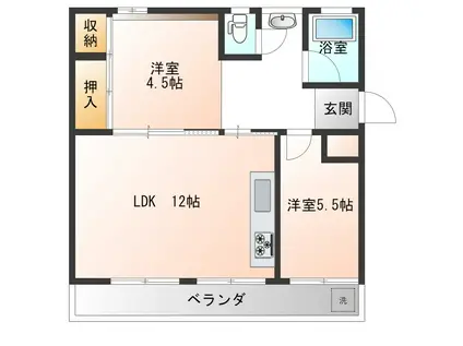大岡団地 N2棟(2LDK/2階)の間取り写真