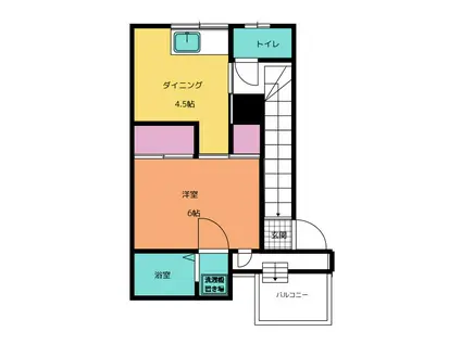 奥津アパート(1DK/2階)の間取り写真