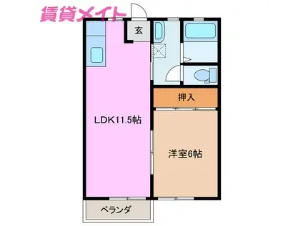 メゾニティ21A棟(1LDK/2階)の間取り写真