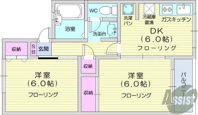 パルデンス台原(2DK/1階)の間取り写真