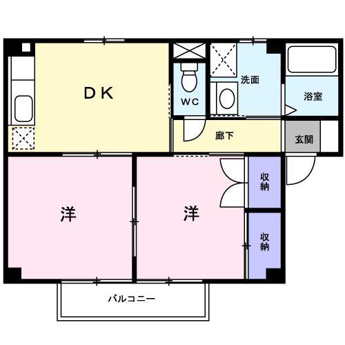 ブラウンシャトー小坂井(2DK/2階)の間取り写真