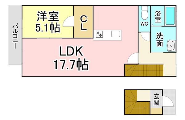 LA CASA FELICE(1LDK/2階)の間取り写真
