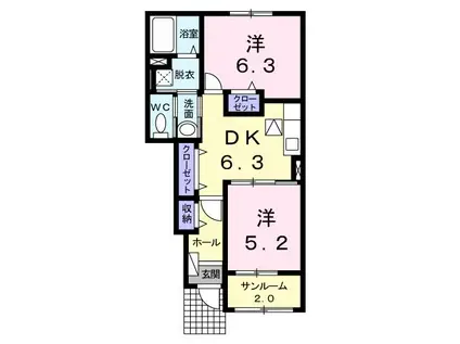 エアリー フィールドII(2DK/1階)の間取り写真