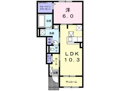 ハルレイ B(1LDK/1階)の間取り写真