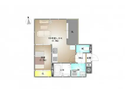 REGALEST 青江VI(1LDK/1階)の間取り写真