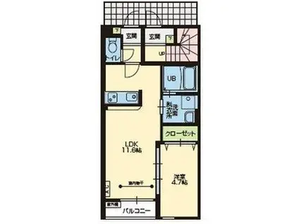 CREARE B棟(1LDK/1階)の間取り写真