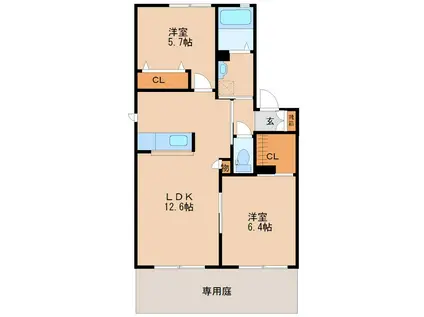 シャーメゾン小森野(2LDK/1階)の間取り写真