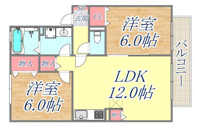 ハイカムール松井(2LDK/2階)の間取り写真