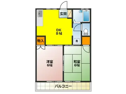 サマックス沖ハイツ(2DK/2階)の間取り写真