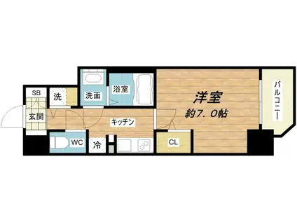 ララプレイス大阪城ウエストEN(1K/12階)の間取り写真