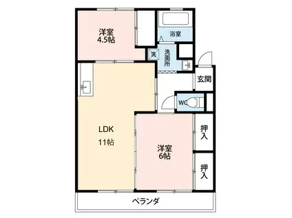 バロン幸定野(2LDK/2階)の間取り写真