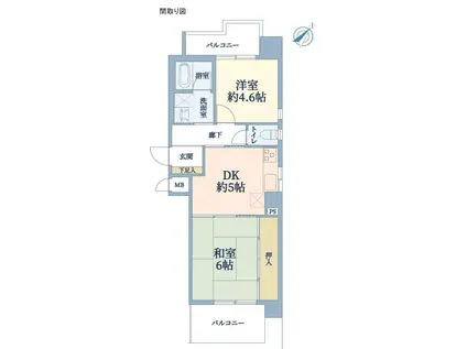 ライオンズマンション神戸第2(2DK/8階)の間取り写真