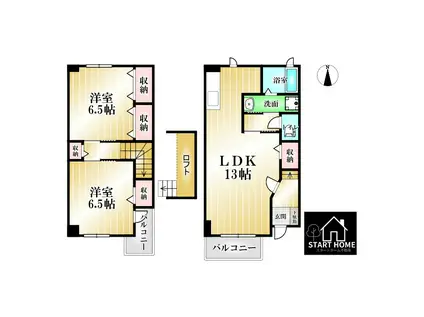 リバ-ジュ北島E(2LDK/1階)の間取り写真