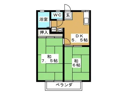 三千ハイツ(2DK/1階)の間取り写真