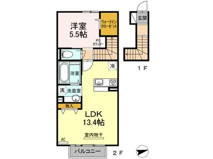 プランタン星ヶ丘V(1LDK/2階)の間取り写真
