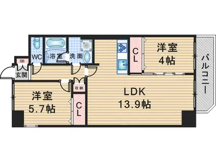 GLUCK MAISON F-TOYONAKA XV(2LDK/5階)の間取り写真
