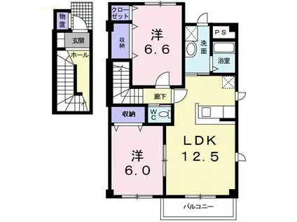 ベルデュールB(2LDK/2階)の間取り写真