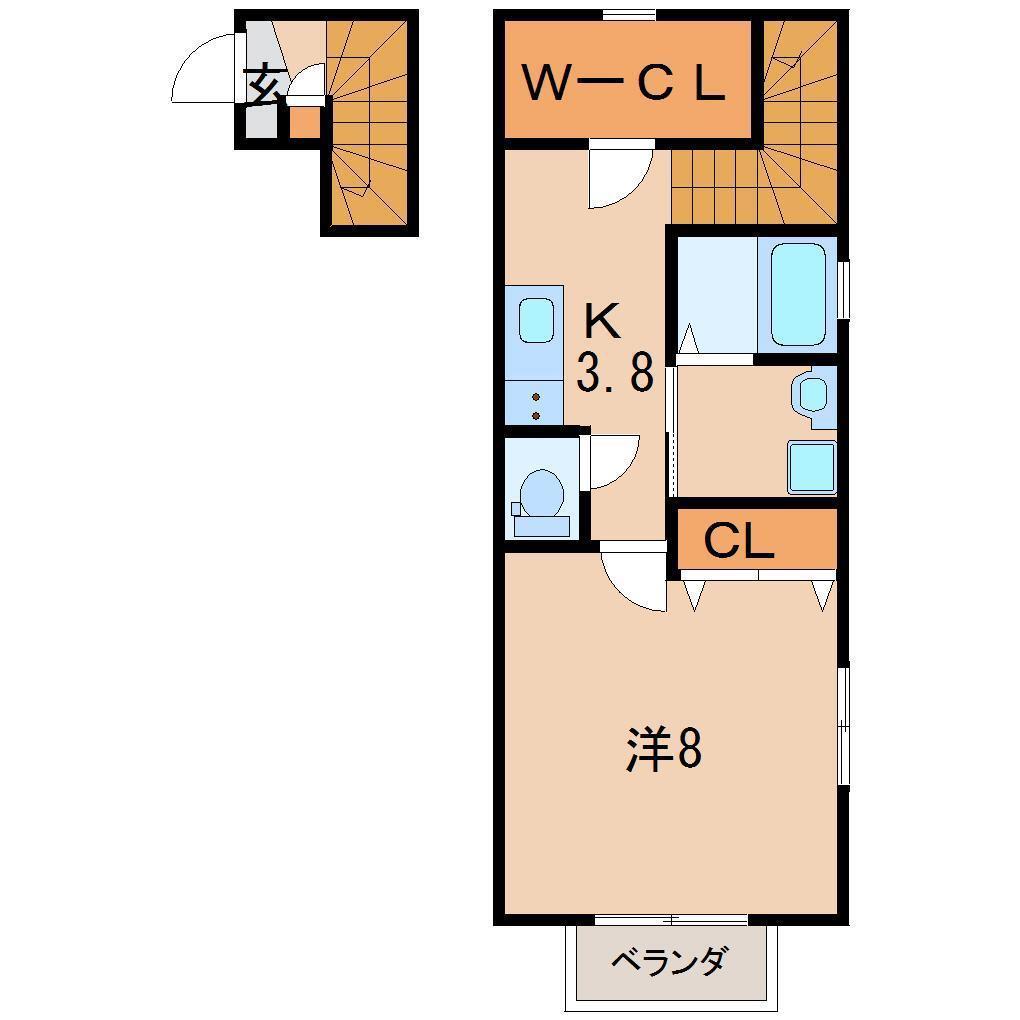 レジデンスHOURAI(1K/2階)の間取り写真
