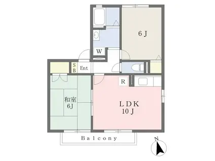 エバーグリーン広瀬F(2LDK/2階)の間取り写真