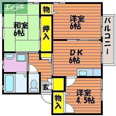 リバティ津高南館(3DK/2階)の間取り写真