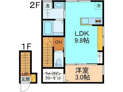 HELIOS中川原ドゥ(1LDK/2階)の間取り写真