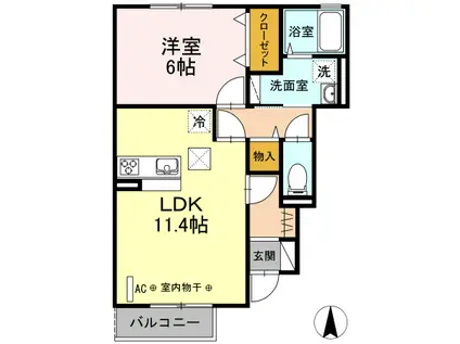 アヴァンスIII(1LDK/1階)の間取り写真