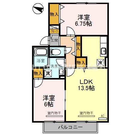 グランシャリオ B棟(2LDK/2階)の間取り写真