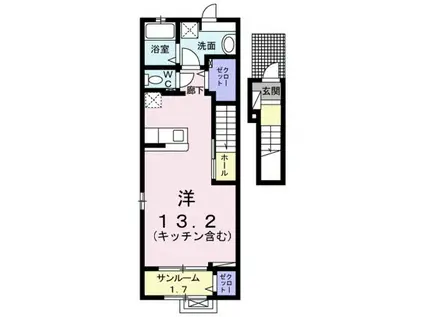 アミスターK I(ワンルーム/2階)の間取り写真