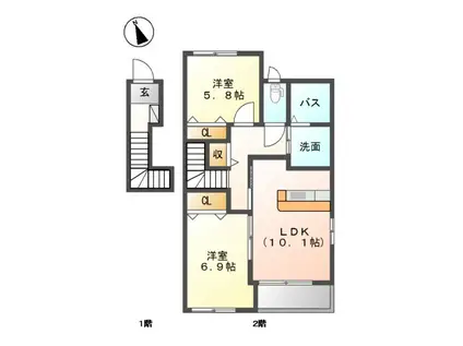メゾン・リシェ II(2LDK/2階)の間取り写真