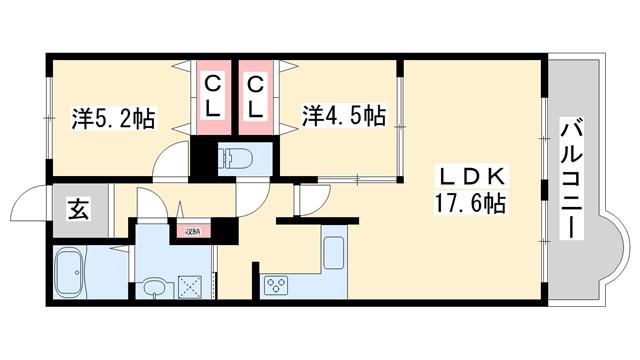 高砂アーバンコンフォート(2LDK/10階)の間取り写真