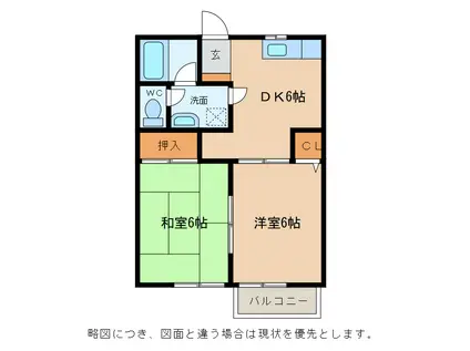 御園ハイツII(2DK/2階)の間取り写真