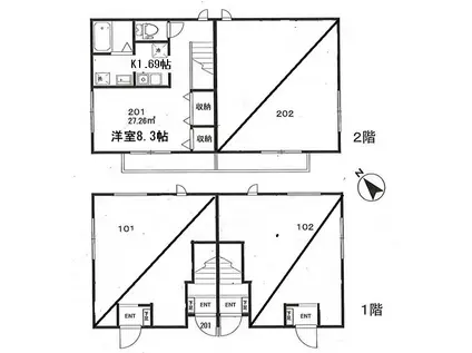 ゴールドキャッスル(1K/2階)の間取り写真