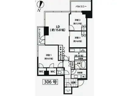 パークコート千代田一番町(3LDK/3階)の間取り写真