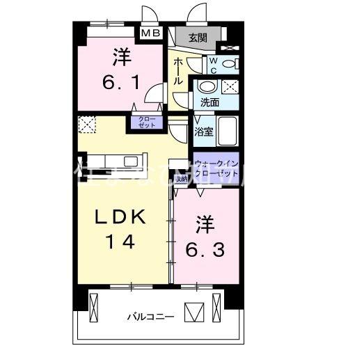 シャトー・カネハラB(2LDK/3階)の間取り写真