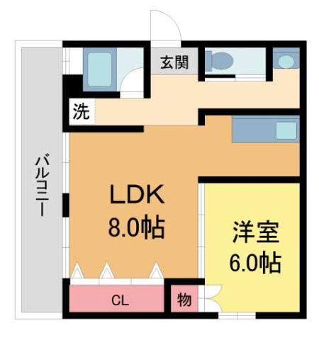 グランドハイツ浜甲子園(1LDK/2階)の間取り写真