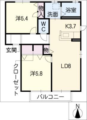 ガーデンハイツA(2LDK/1階)の間取り写真