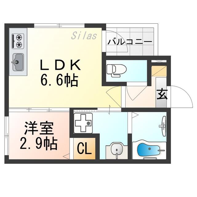 ハーモニーテラス太秦安井車道町III(1DK/2階)の間取り写真