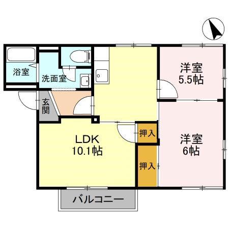 ライフタウニーA街区4号棟(2LDK/2階)の間取り写真