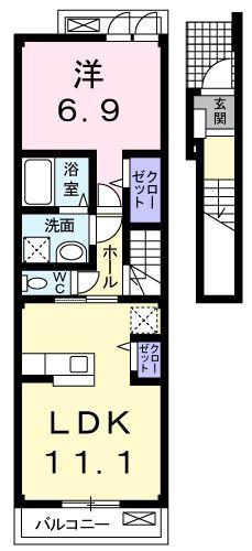 プランドール・II(1LDK/2階)の間取り写真