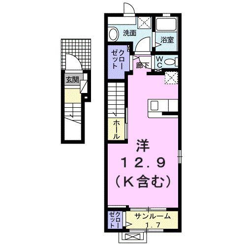 T.M II(ワンルーム/2階)の間取り写真