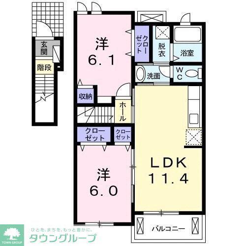 フォンテーヌI(2LDK/2階)の間取り写真