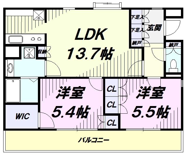 LANAI GRACE KUNITACHI(2LDK/2階)の間取り写真