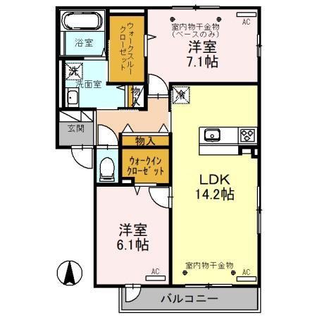 アンソレイユ押野(2LDK/2階)の間取り写真
